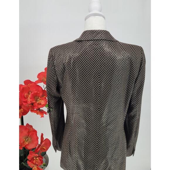 VTG Harve Benard Brown Herringbone Blazer Size 8 Old Money Glam Boss Lady Retro - Picture 5 of 9